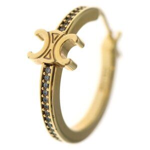 Celine Triomphe Sparkle Strass & Gold Finish Plus Hoop Earrings